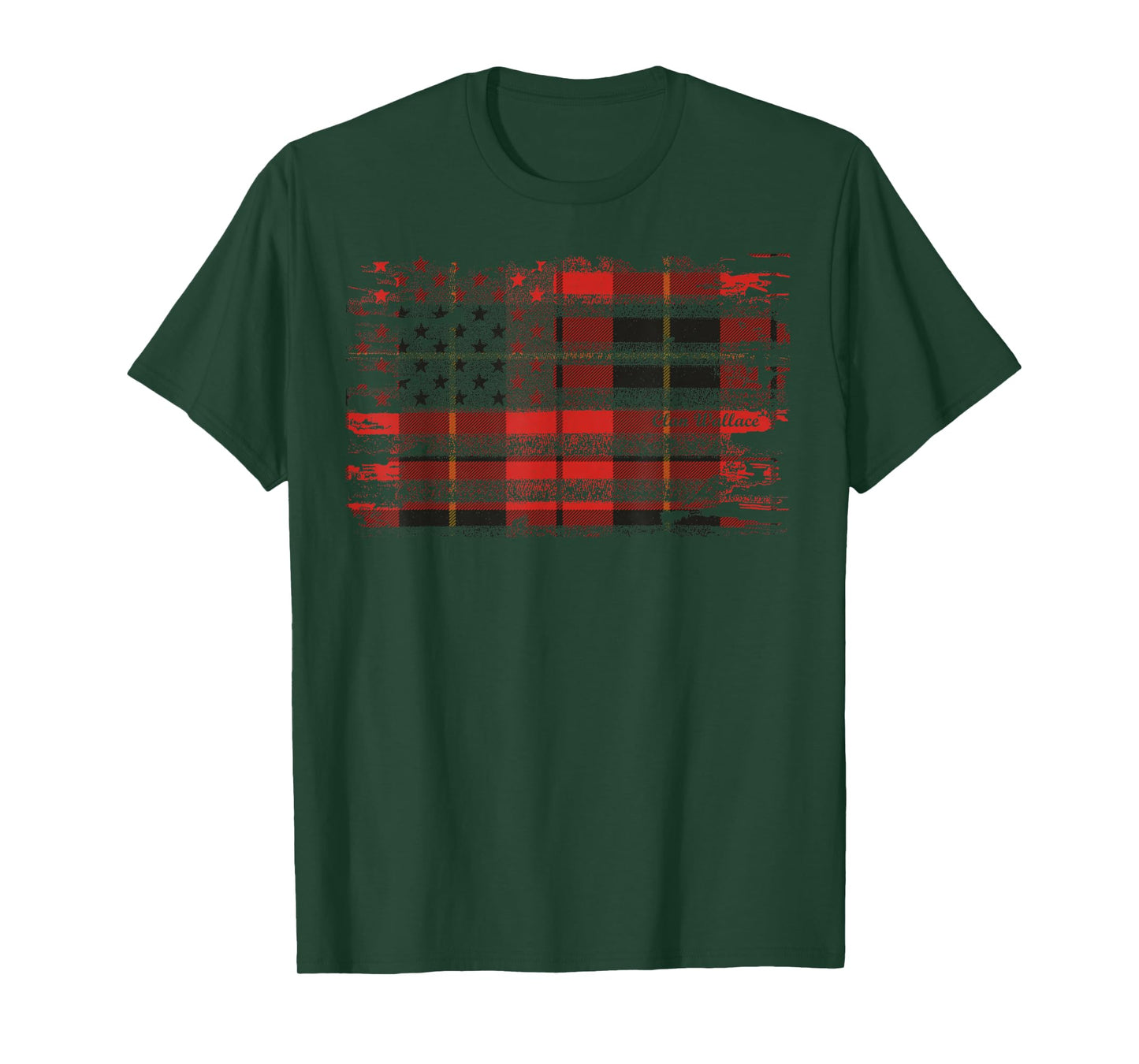 Clan Wallace American Flag Scottish Tartan T-Shirt