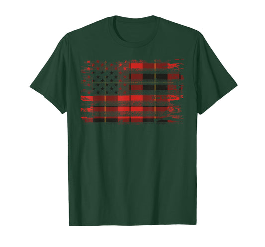 Clan Wallace American Flag Scottish Tartan T-Shirt