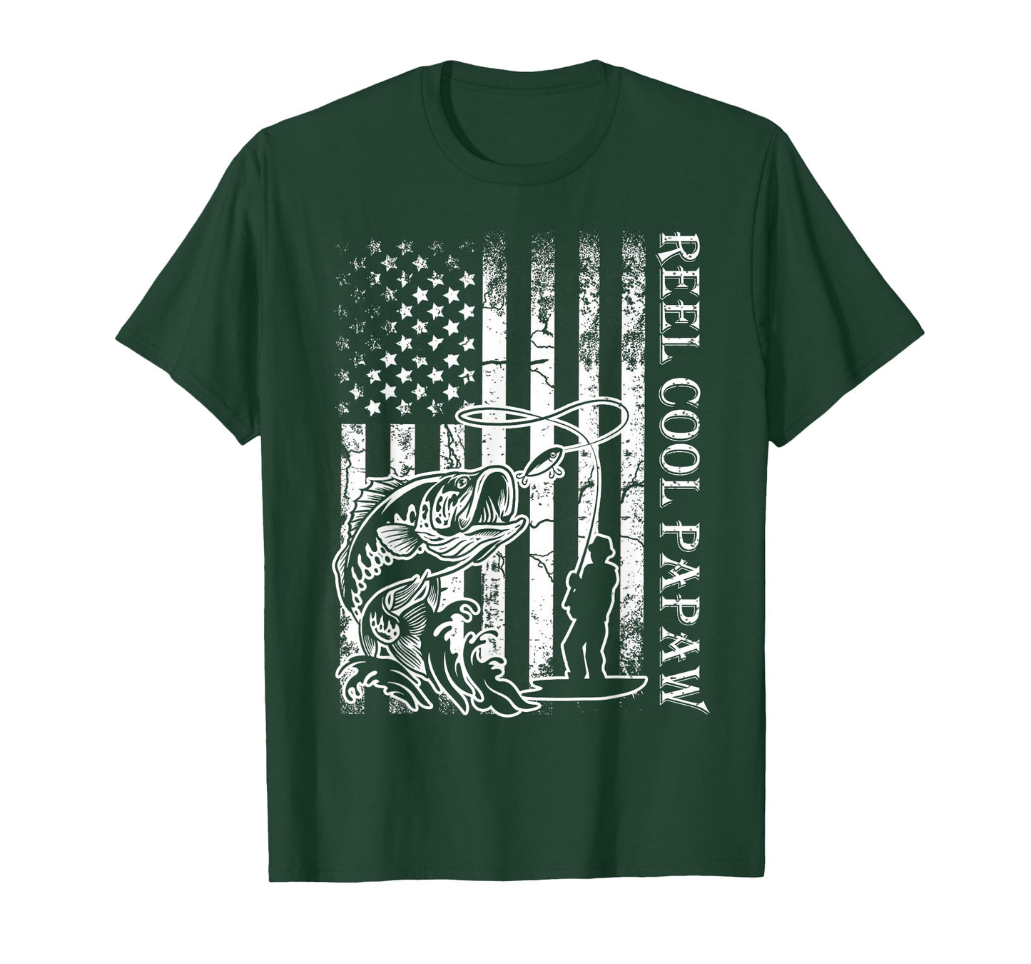 Fishing Reel Cool Papaw American Flag Fathers Day T-Shirt
