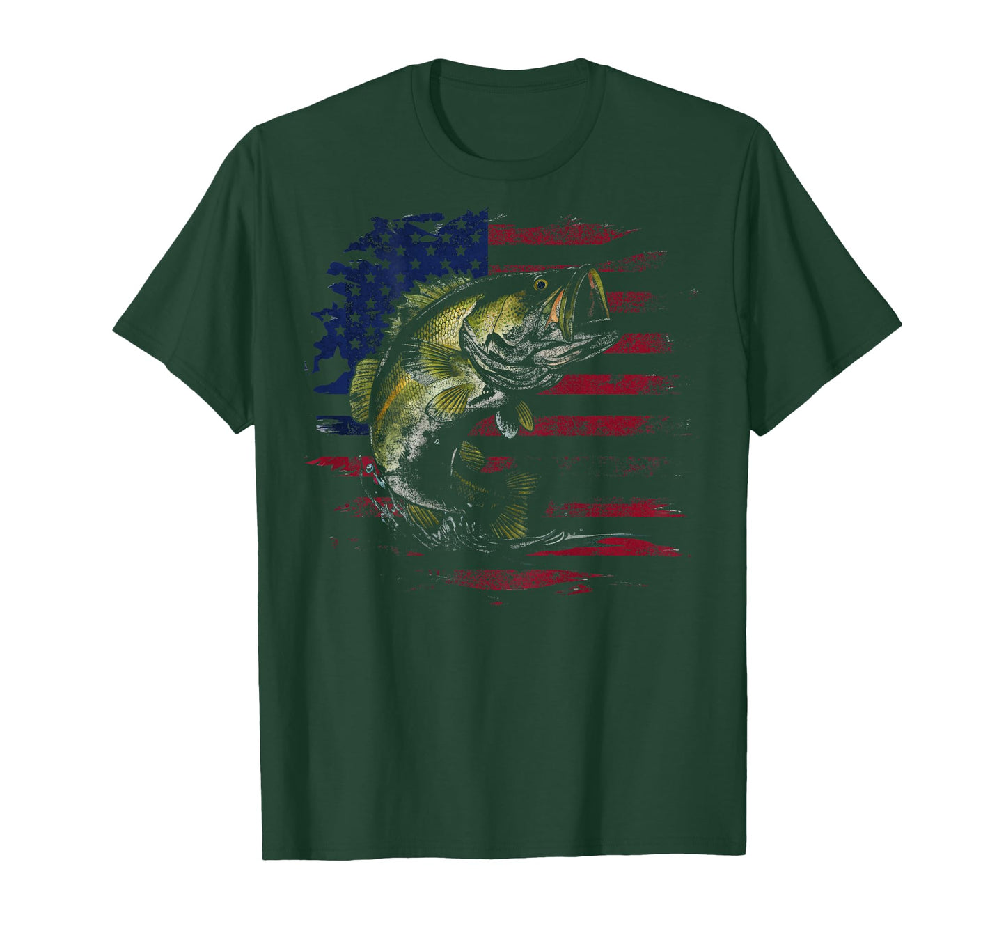 American Flag Camo Bass Fish Fishing Fisherman (on back) T-Shirt