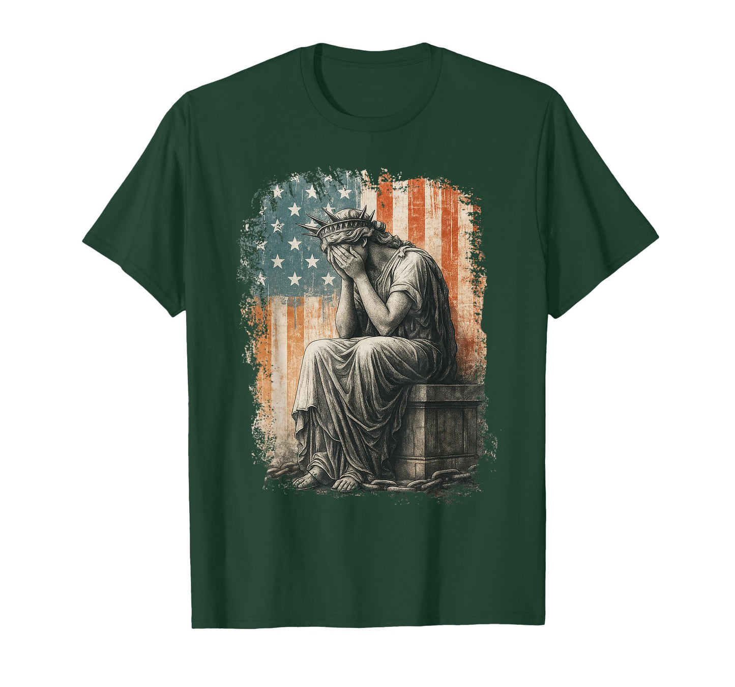Statue Of Liberty Weeping Distressed Flag Art For Men Women T-Shirt
