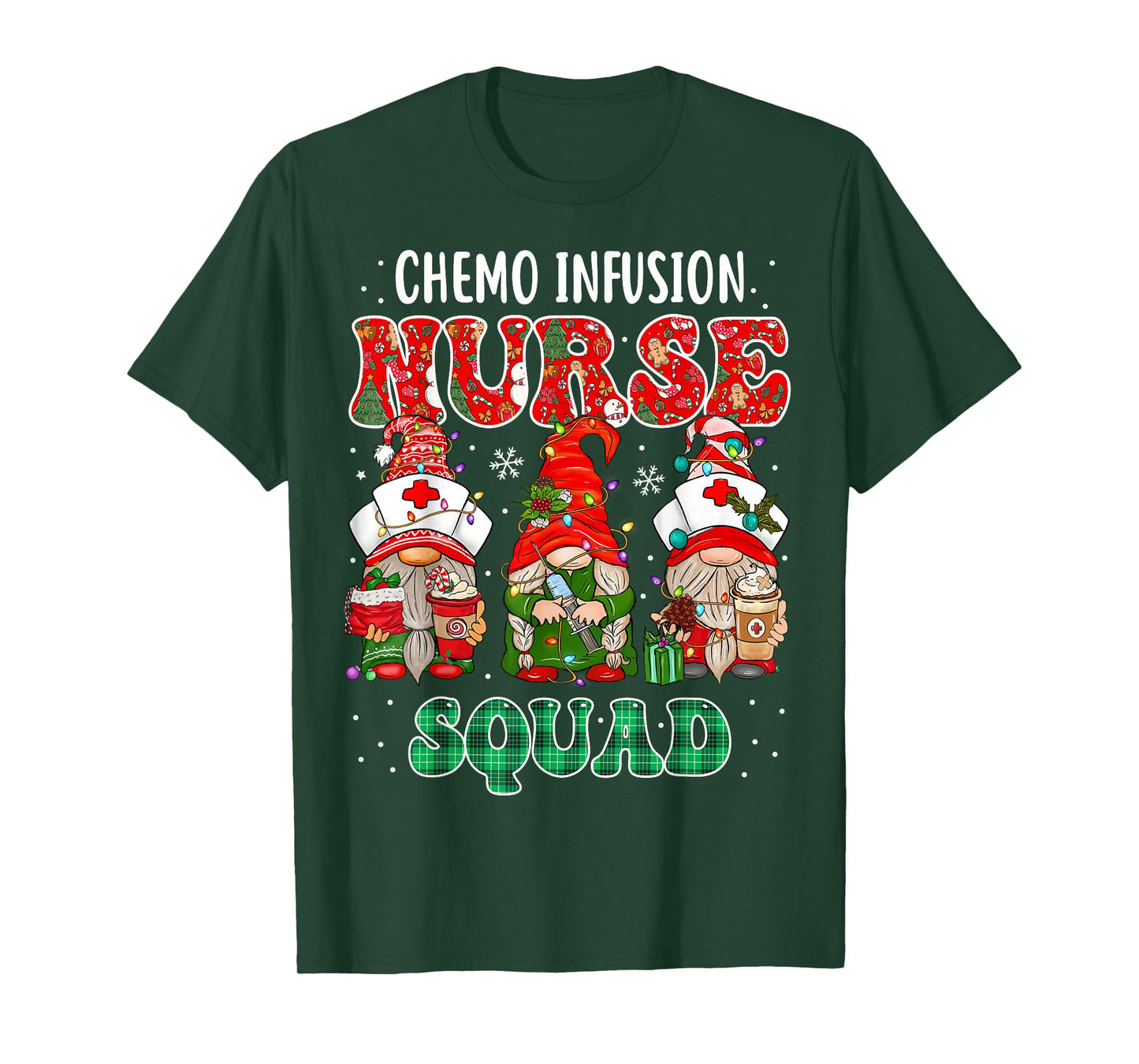 Chemo Infusion Nurse Cute Christmas Gnomes Oncology Nurse T-Shirt