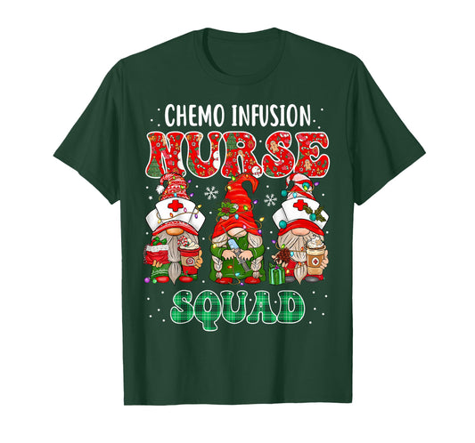 Chemo Infusion Nurse Cute Christmas Gnomes Oncology Nurse T-Shirt