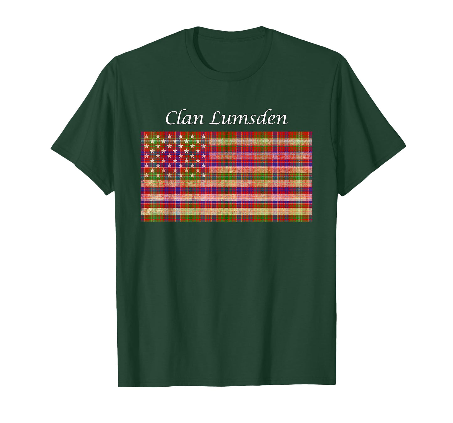 Clan Lumsden Scottish Tartan American Flag T-Shirt