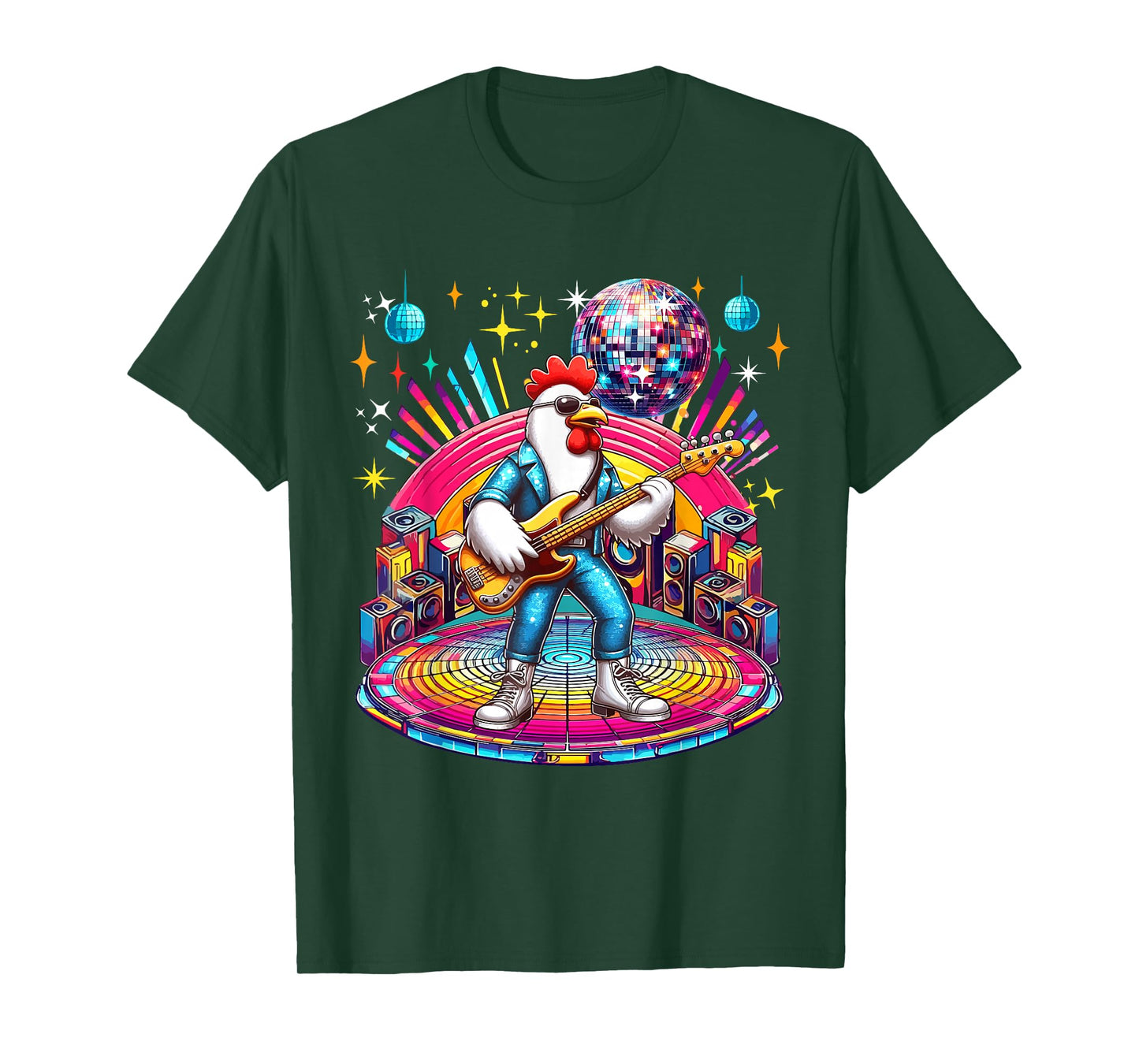 Chicken Sunglasses Playing Guitar Colourful Costume Disco T-Shirt