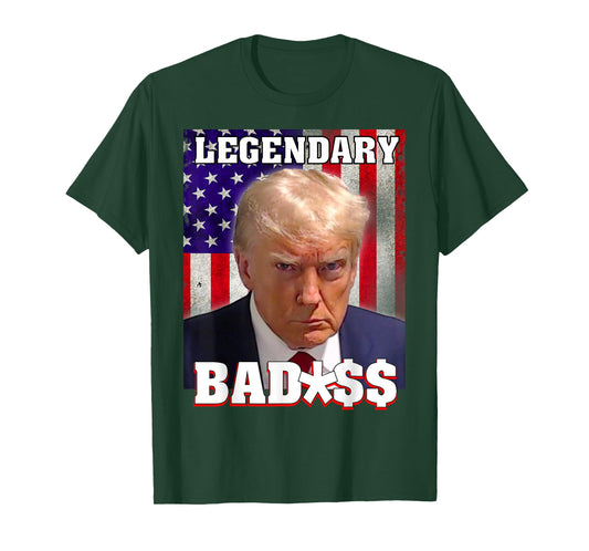 Trump 2024 Mugshot President Legendary Badass US Flag T-Shirt