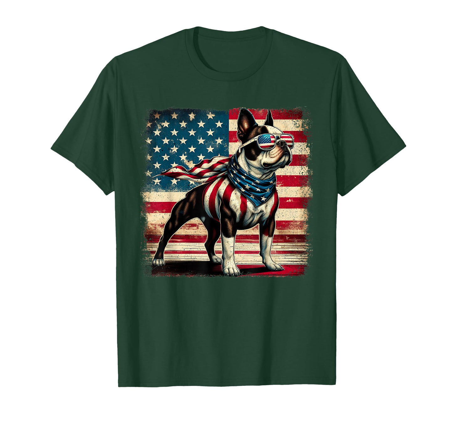 Boston Terrier Dog 4th of July USA American Flag Patriotic T-Shirt
