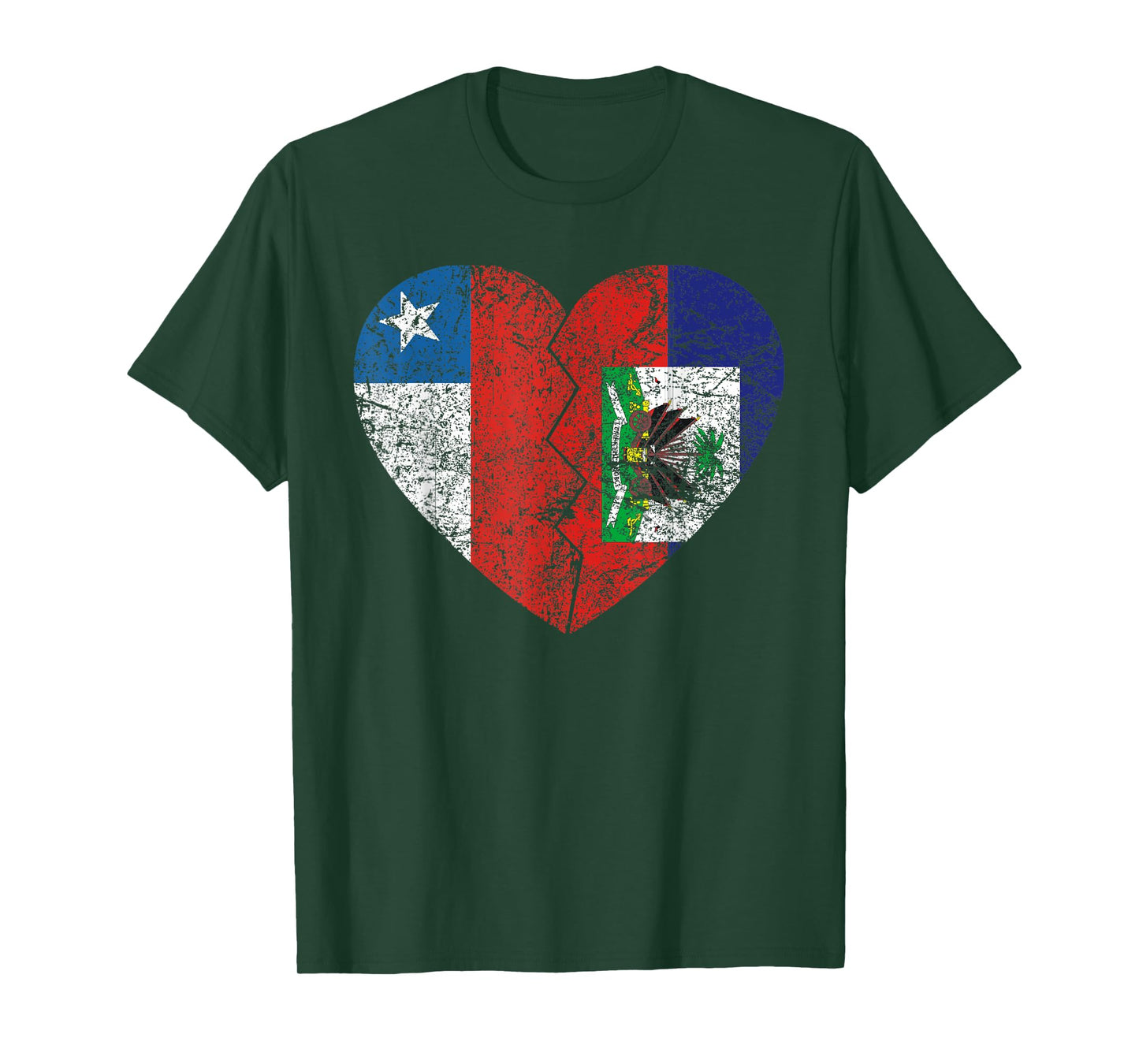 Haitian Chilean Flags Heart | Chile Haiti Roots Vintage T-Shirt