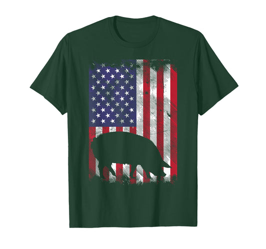 American Flag Pig Vintage Farm Animal Patriotic Farmer Gift T-Shirt