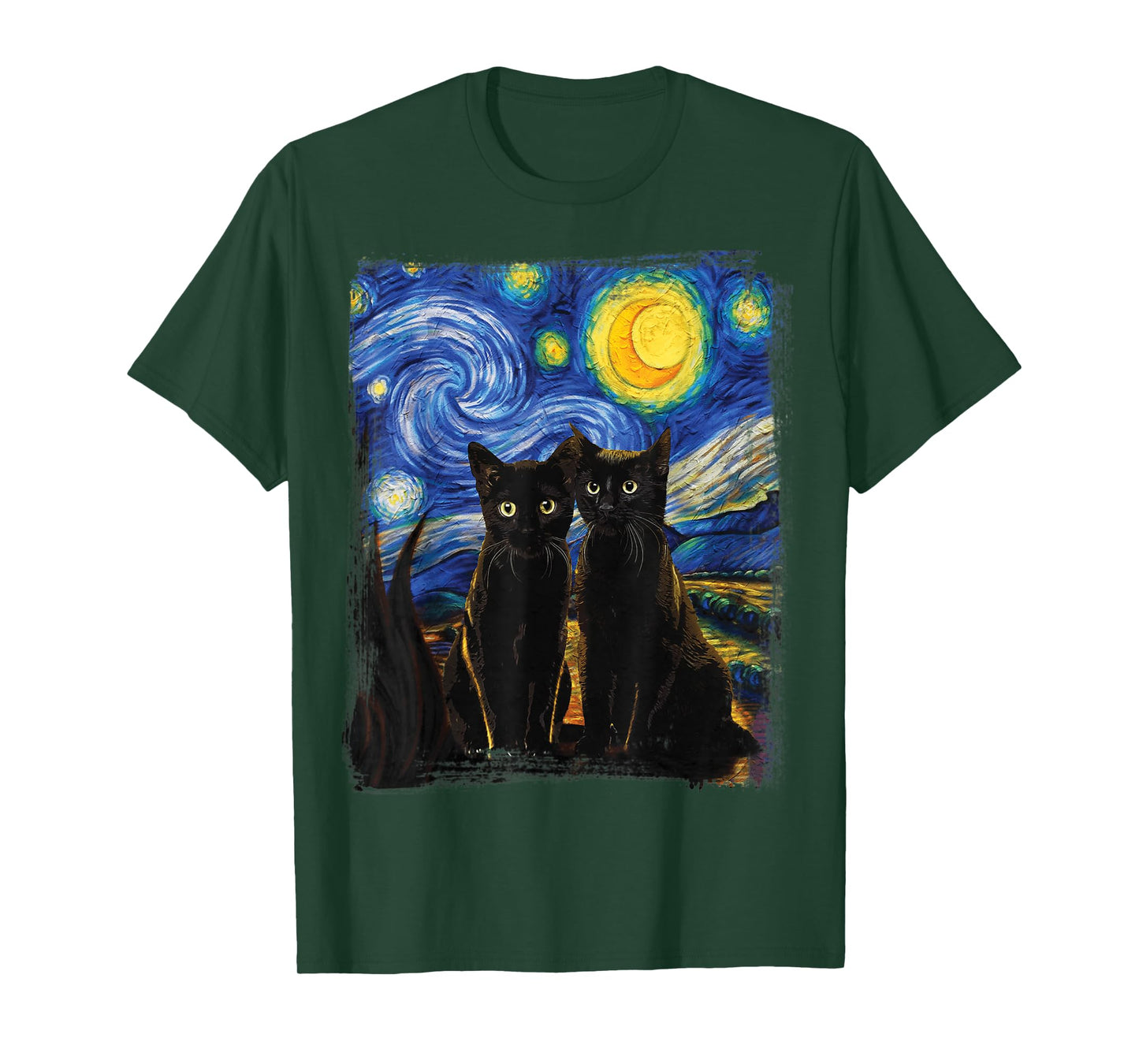 Starry Night Vincent Van Gogh Famous Painting Black Cats T-Shirt
