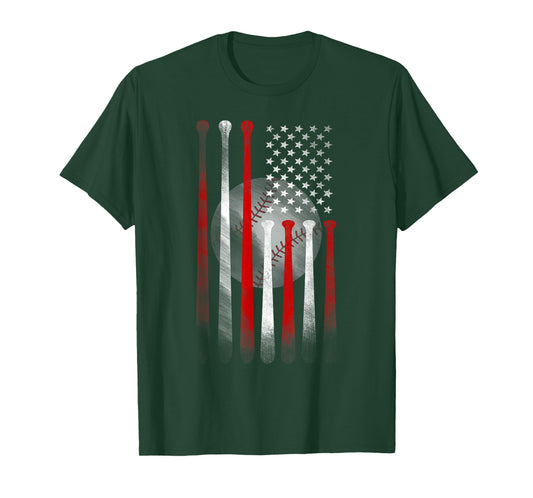 Vintage Baseball American Flag T-Shirt, Classic Fit Black Tee for Dad and Mom
