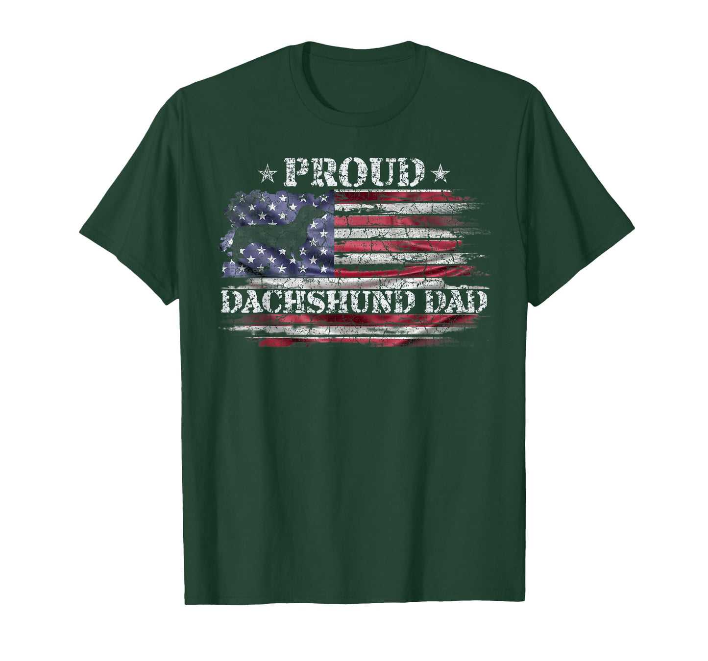 Vintage USA American Flag Dachshund Dog Dad Doxie Silhouette T-Shirt