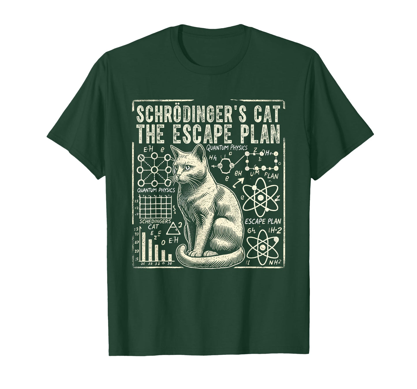 Schrodingers Cat Escape Plan, Funny Quantum Physics Science T-Shirt