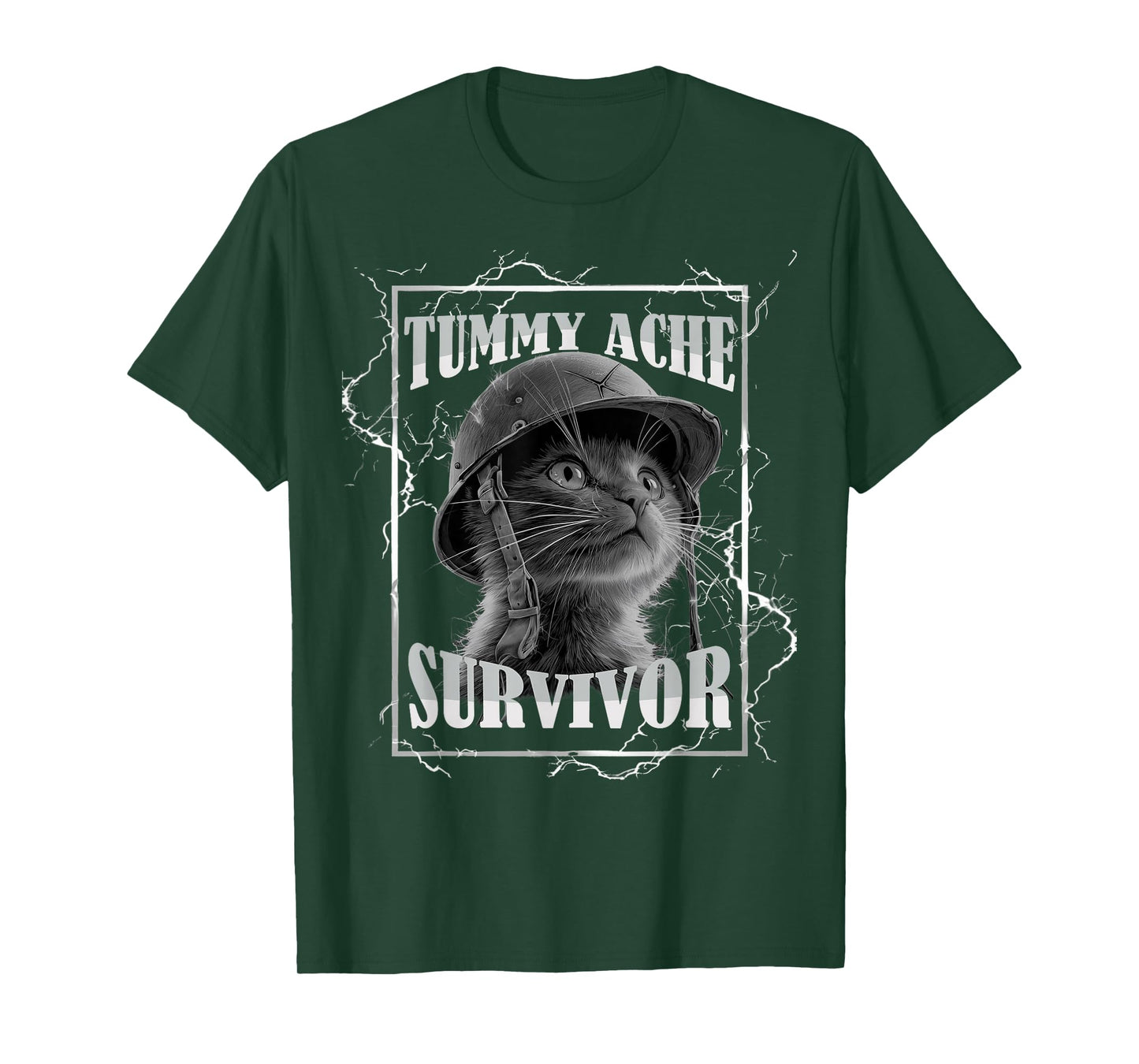 Tummy Ache Survivor Funny Cat Dramatic Lightning Band T-Shirt