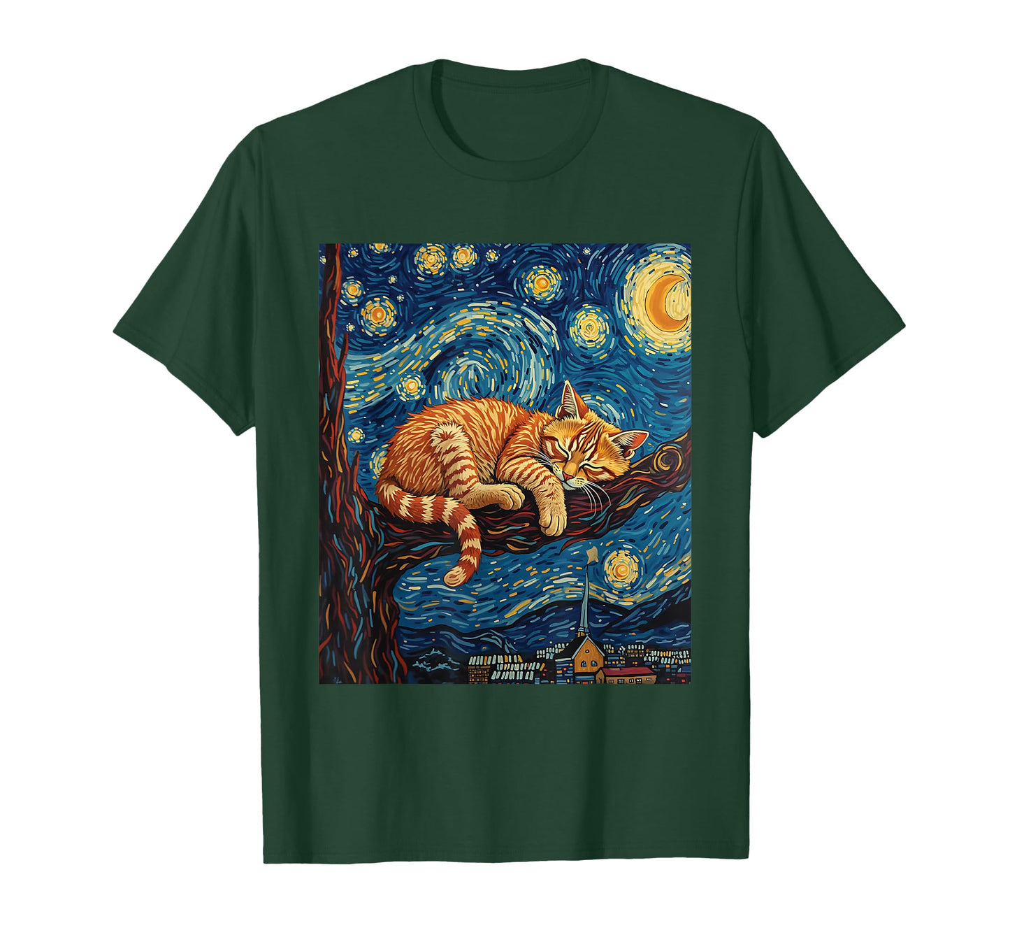 Charming Ginger Cat Van Gogh Starry Night Graphic Cat Lovers T-Shirt