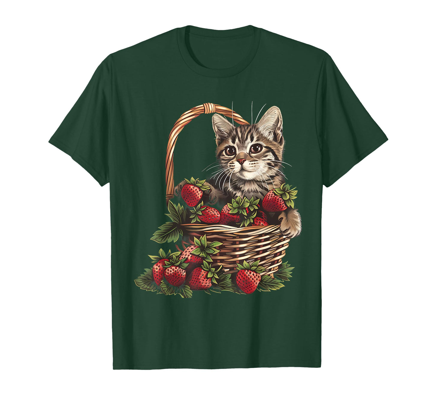 Strawberry Cat Animal Art Strawberry Fruit Cat Motif Drawing T-Shirt for Men Women Kids