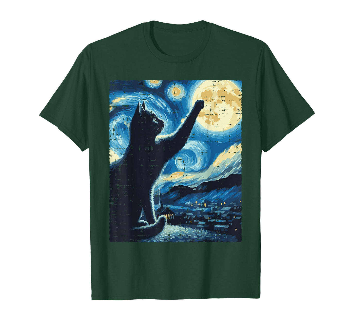 Cat Reaching Moon Starry Night Funny Kitten Men Women Kids T-Shirt
