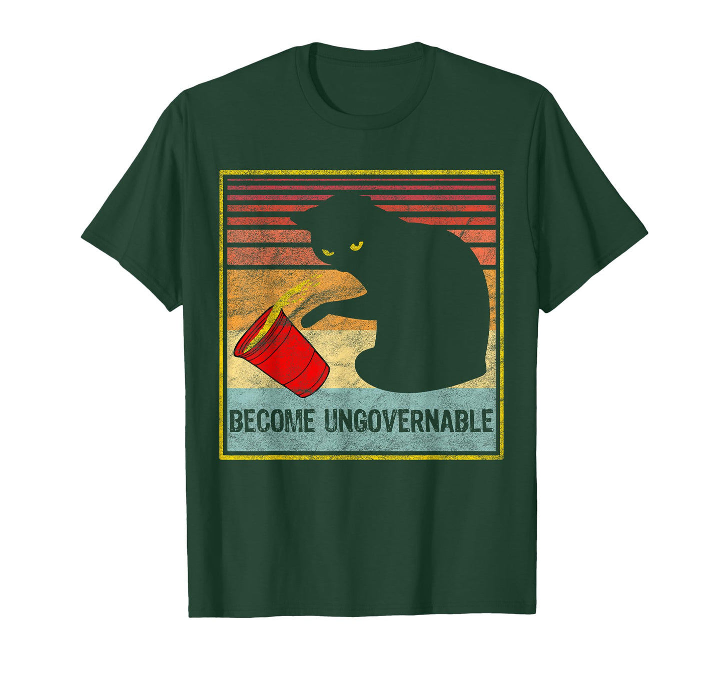Rebellious Cat Tipping Cup Become Ungovernable black cat T-Shirt