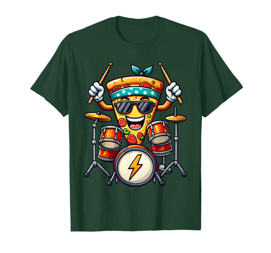 Pizza Funny Rockstar Drummer Drums Music Band Men Women Kids T-Shirt