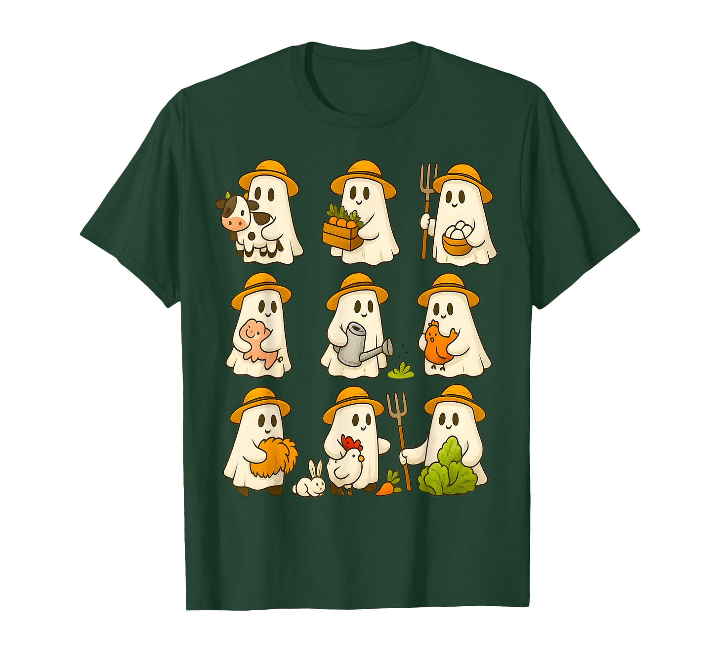 Cute Ghost Farmer Halloween Fall Farming Lover T-Shirt