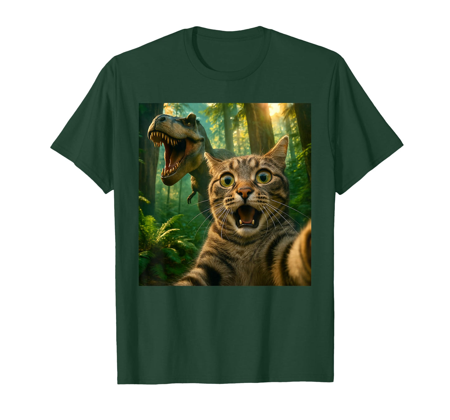 Cat Selfie with a T-Rex Funny Dinosaur T-Shirt