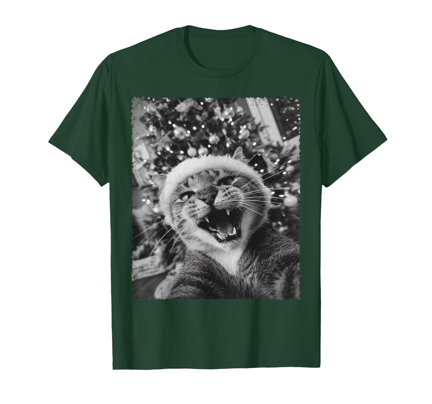 Funny Christmas Design Black and White Cat Selfie T-Shirt