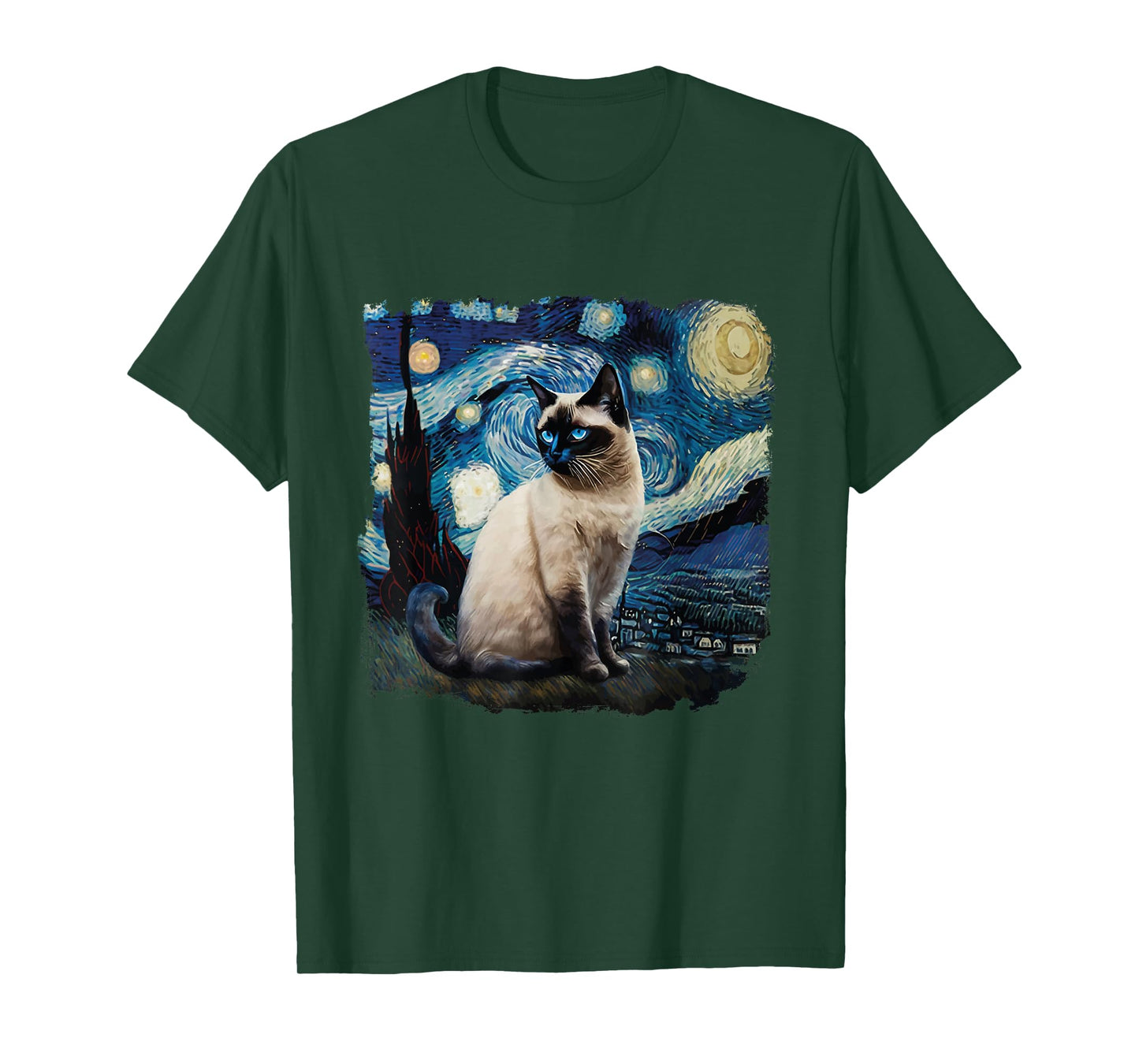 Cute Van Gogh Starry Night Cat Siamese Cat Lover Funny T-Shirt