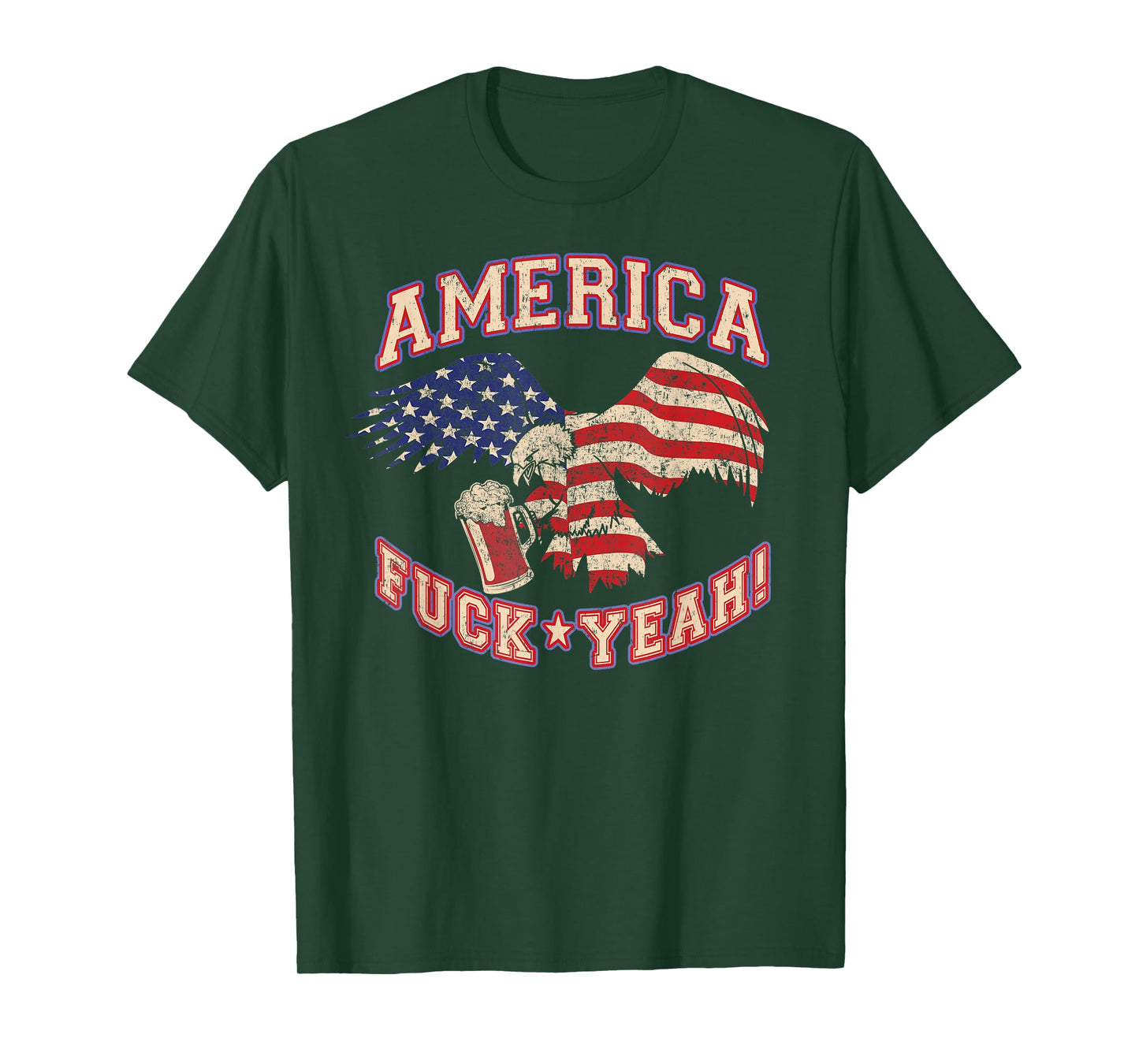 America Fuck Yeah Bald Eagle Beer 4th of July Vintage T-Shirt