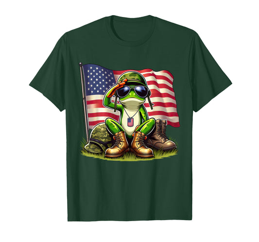 Salute Frog American USA Flag Memorial Day 4th of July T-Shirt