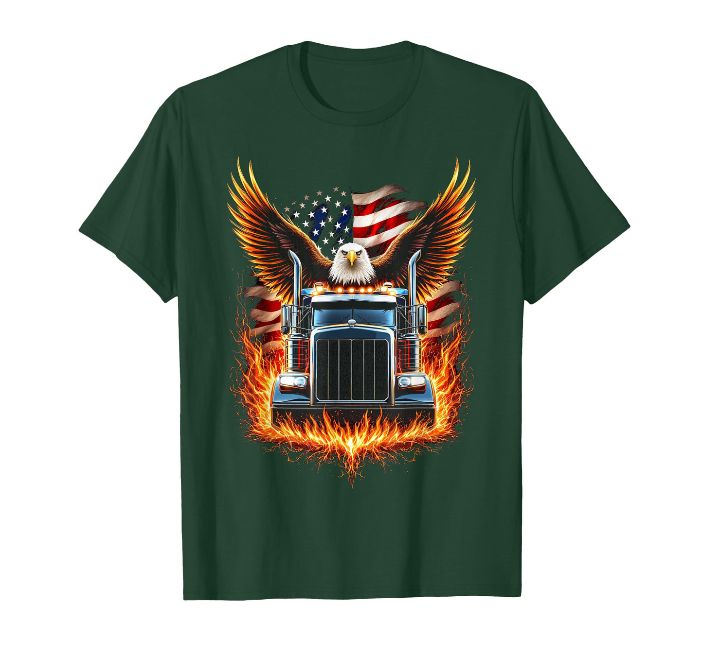 Trucker Patriotic American Flag Semi Truck Driver Eagle T-Shirt