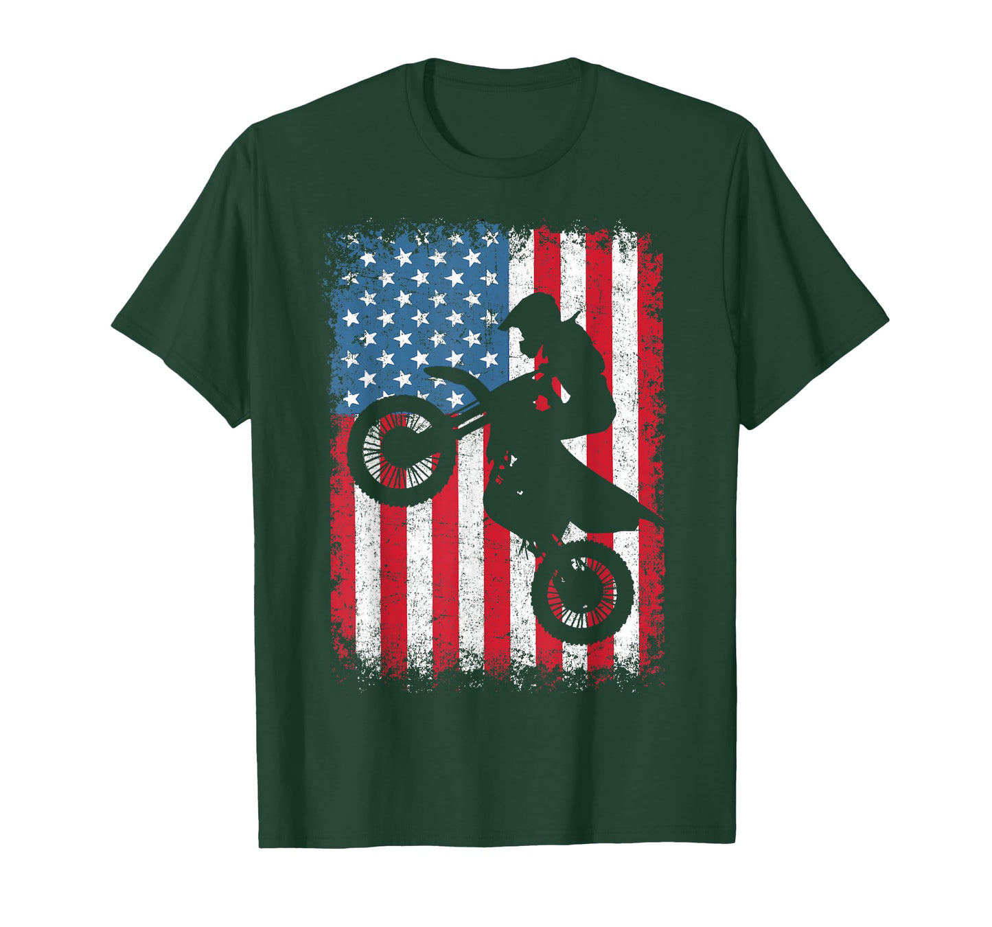 Dirt Bike Motocross Biker American Flag 4th of July Boys Men T-Shirt