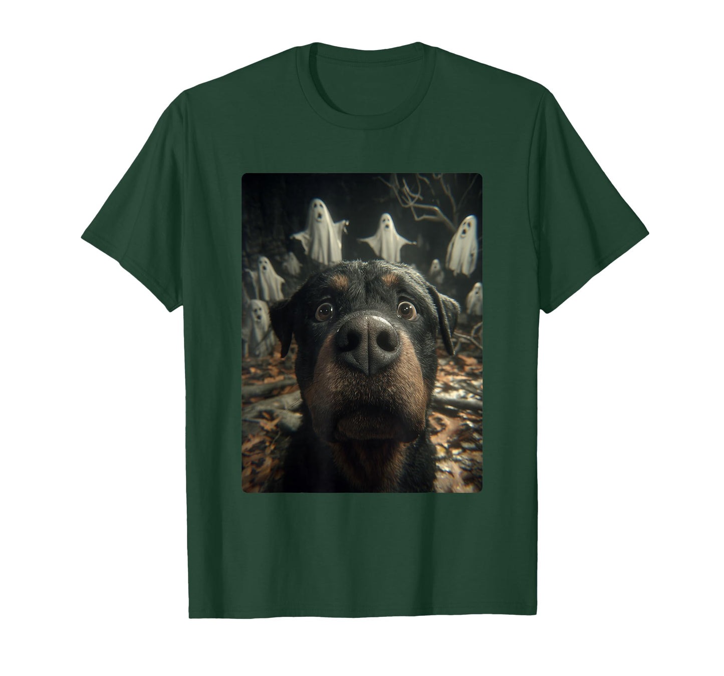 Funny Rottweiler Selfie Ghosts Haunted Forest Halloween Dog T-Shirt