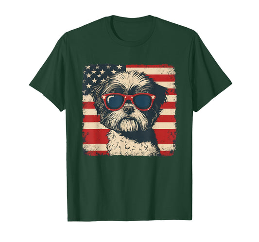 Shih Tzu Dog USA Flag Patriotic Fourth of July Men Women T-Shirt