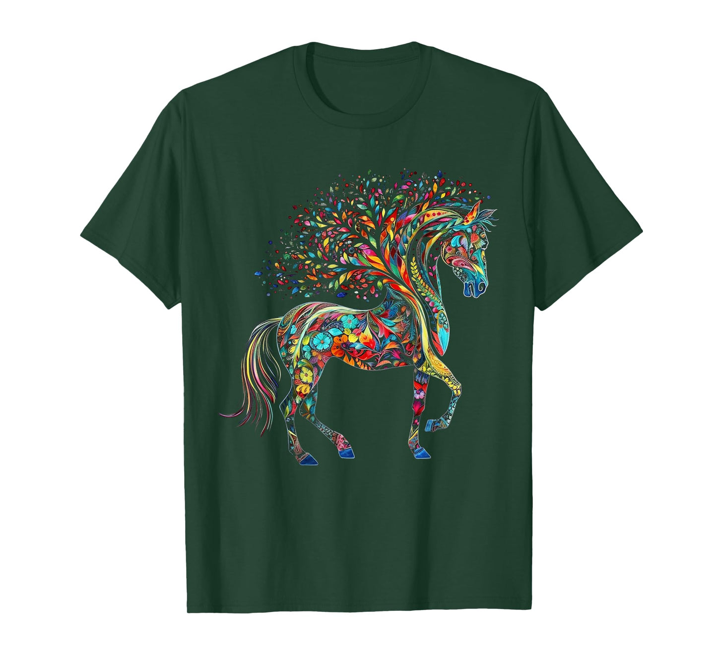 Horse Artwork Tree Colourful Animal Horse T-Shirt