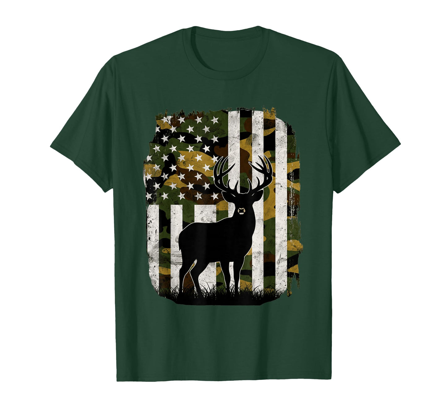 Camo US Flag Deer Elk Buck Camoflage Hunting Hunter Dad T-Shirt