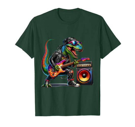 Funny Punk Dinosaur, Rock'n Roll Goth Dino, Guitar Band T-Shirt