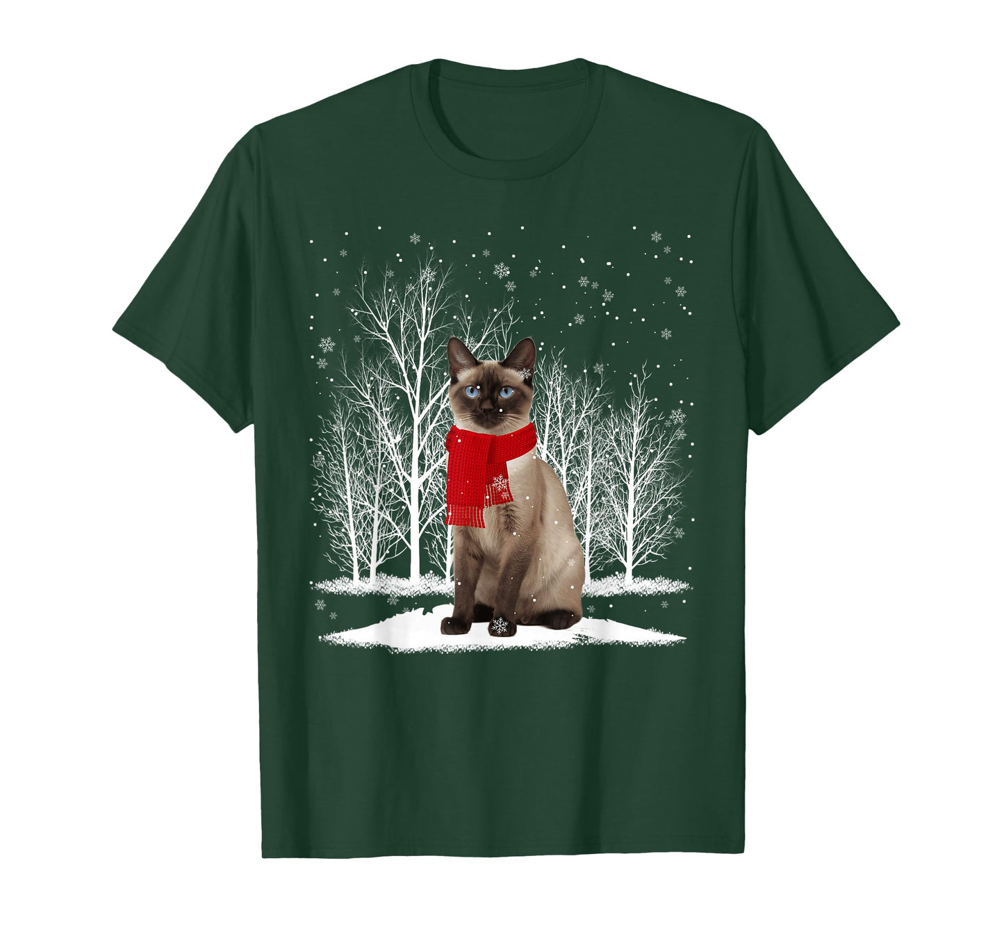 Funny Siamese Cat Wearing Ugly Christmas Sweater Scarf Xmas T-Shirt