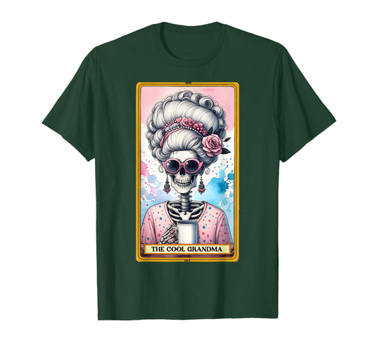 Cool Grandma Tarot Card Skeleton Skelly Messy Bun Coffee T-Shirt
