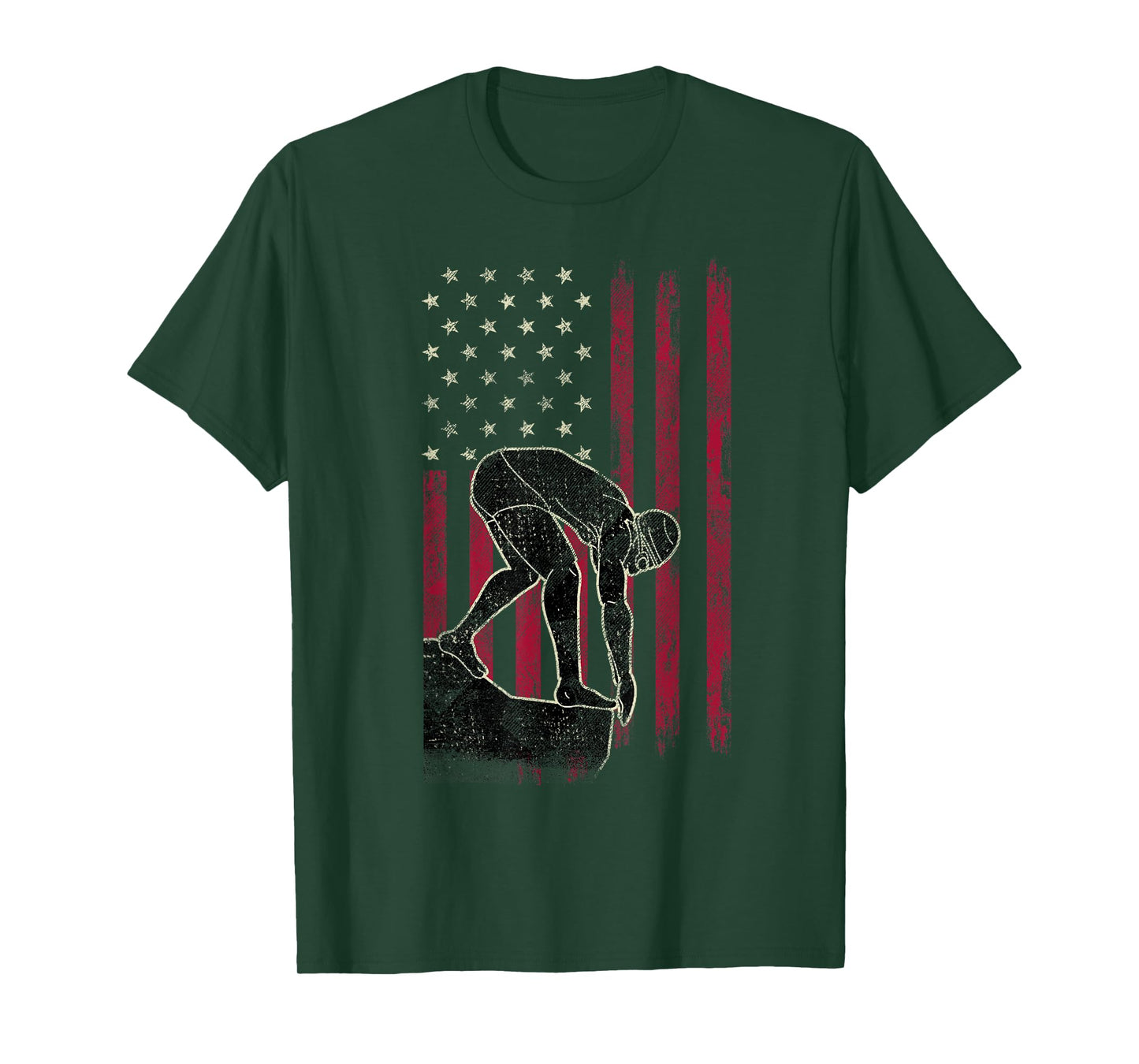 Swimming Vintage American Flag 4th Of July Tee Gift T-Shirt