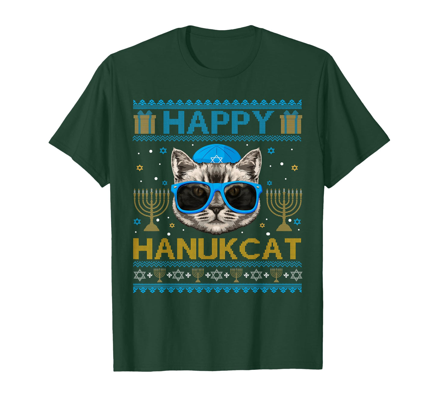 Happy Hanukcat Ugly Hanukkah Sweater Cat Chanukah Jewish T-Shirt