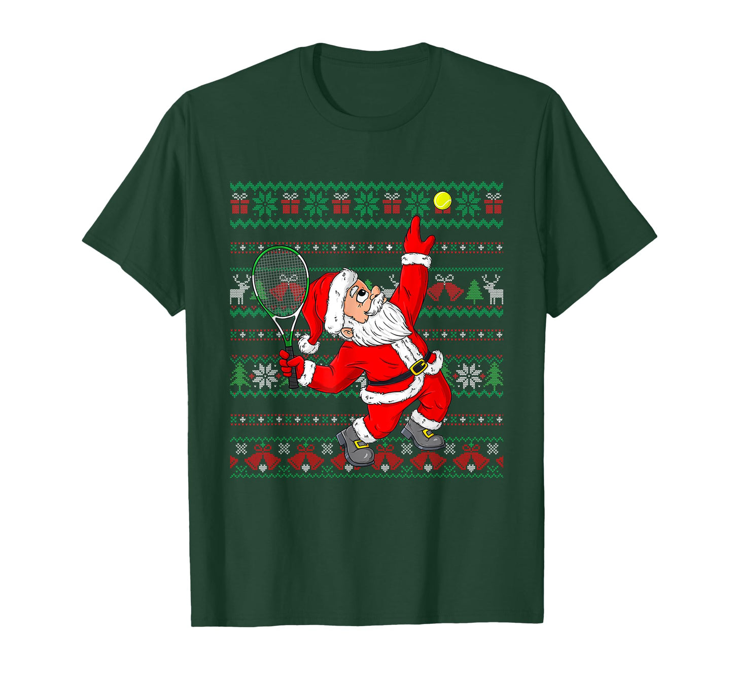 Christmas Santa Claus Tennis Funny Sport Lover Ugly Xmas T-Shirt