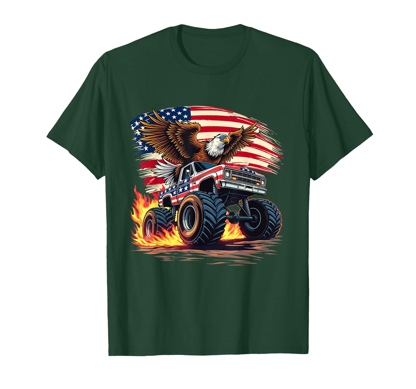 Bald Eagle Monster Truck - USA American Flag 4th Of July T-Shirt