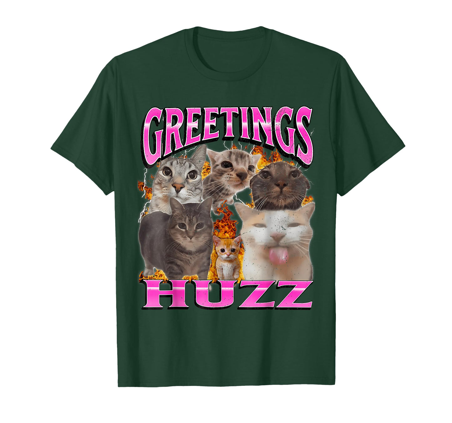 Greetings Huzz Funny Cat Meme Bootleg Graphic Men Women T-Shirt