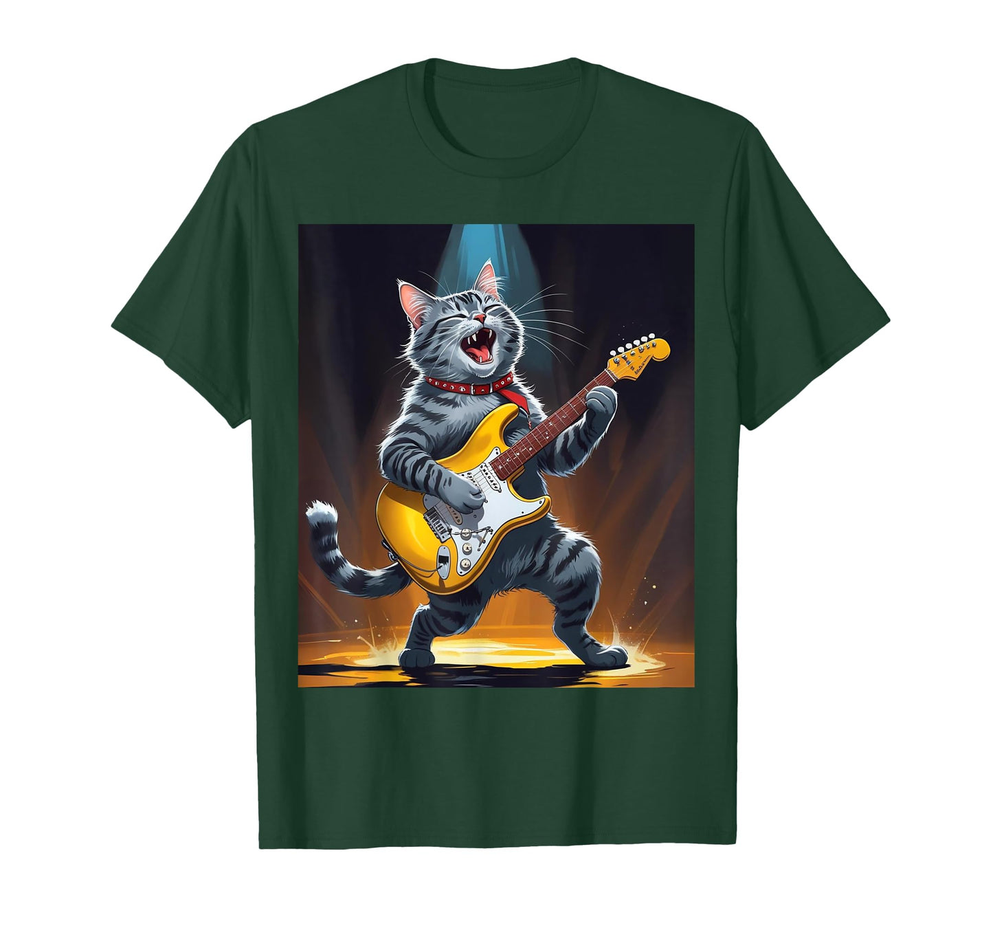 Cat Playing Guitar Rock Star Rock and Roll Men Women Kids T-Shirt