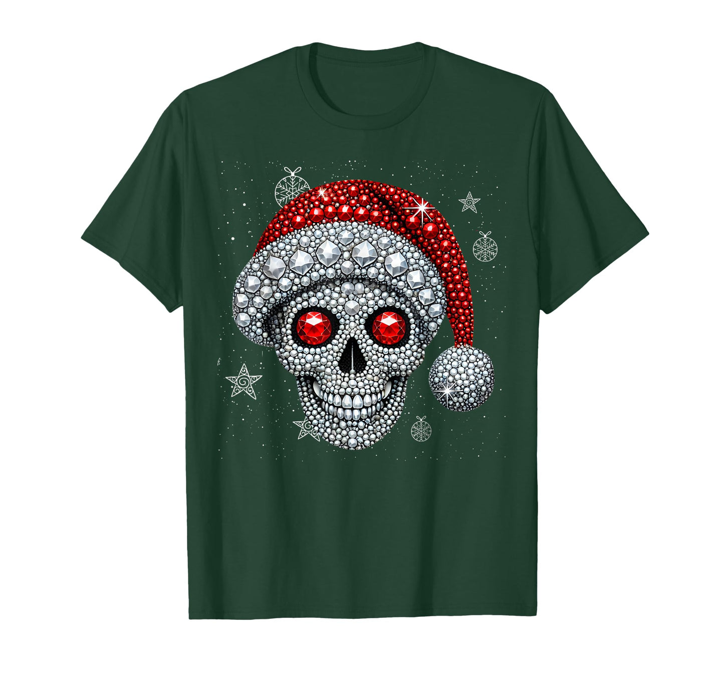 Sugar Skull with Santa Hat Tee Christmas Pajama Xmas T-Shirt