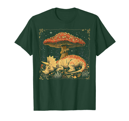 Cute Triceratops Dinosaur Cottagecore Aesthetic Mushroom T-Shirt