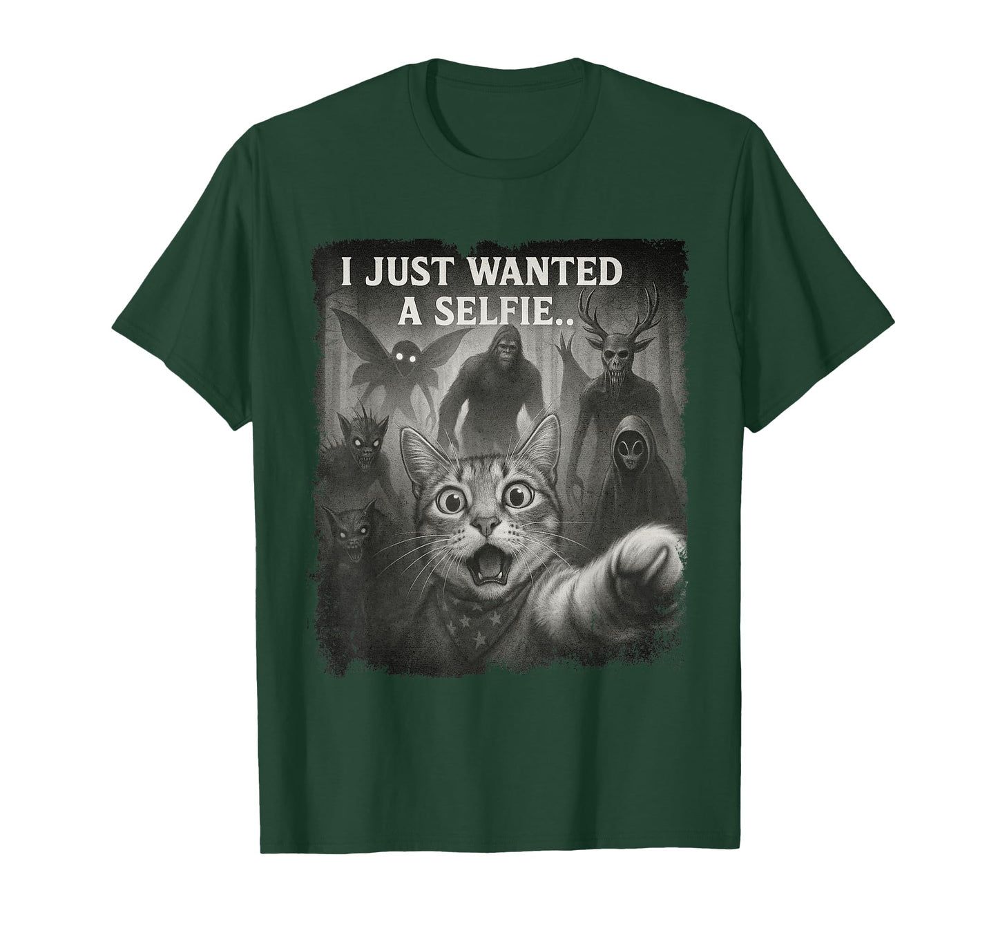 Funny Cat Selfie Alien Bigfoot Cryptid For Men Women Kids T-Shirt
