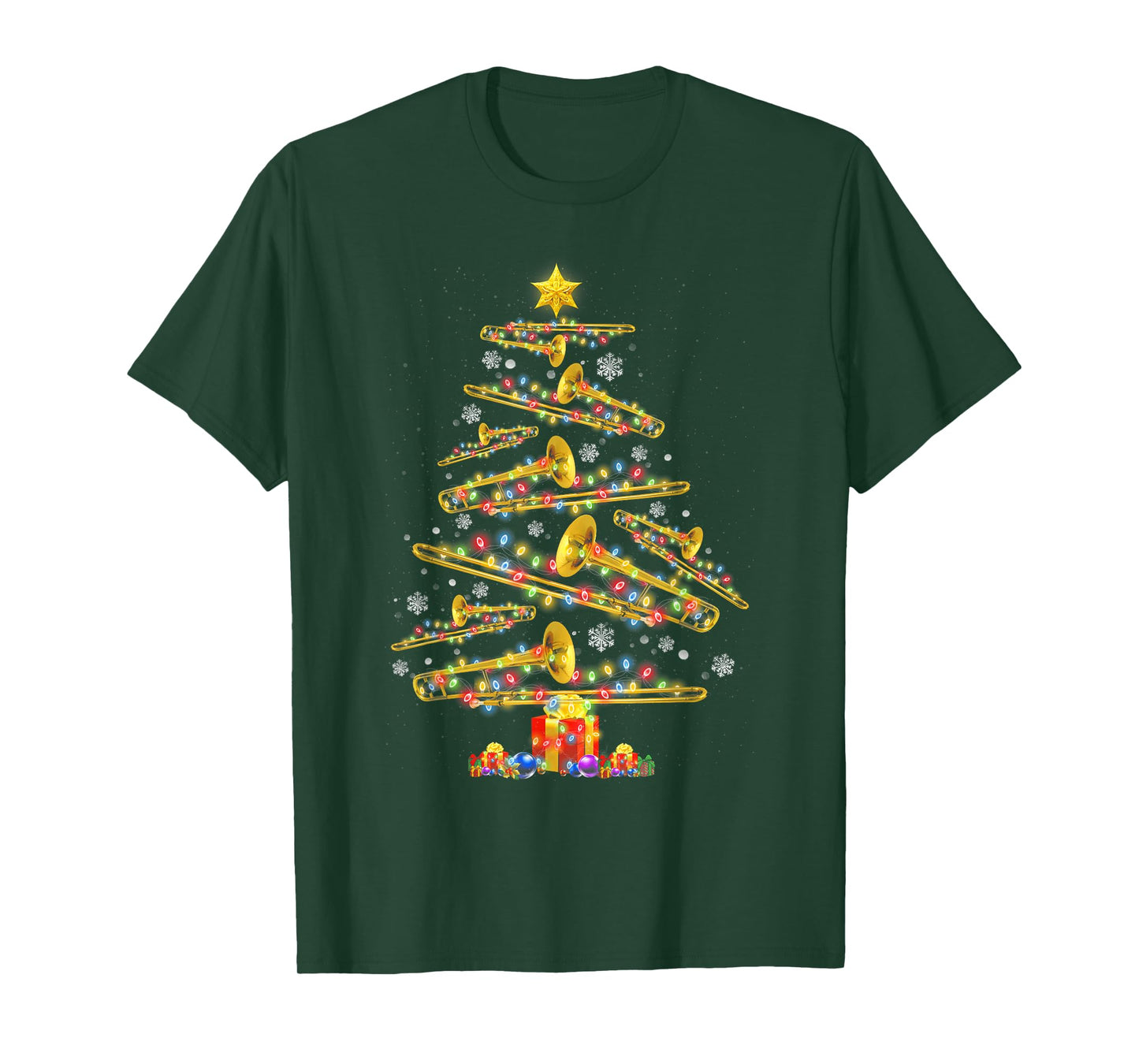 Christmas Trombone Player Xmas Tree Jazz Music Lover Santa T-Shirt
