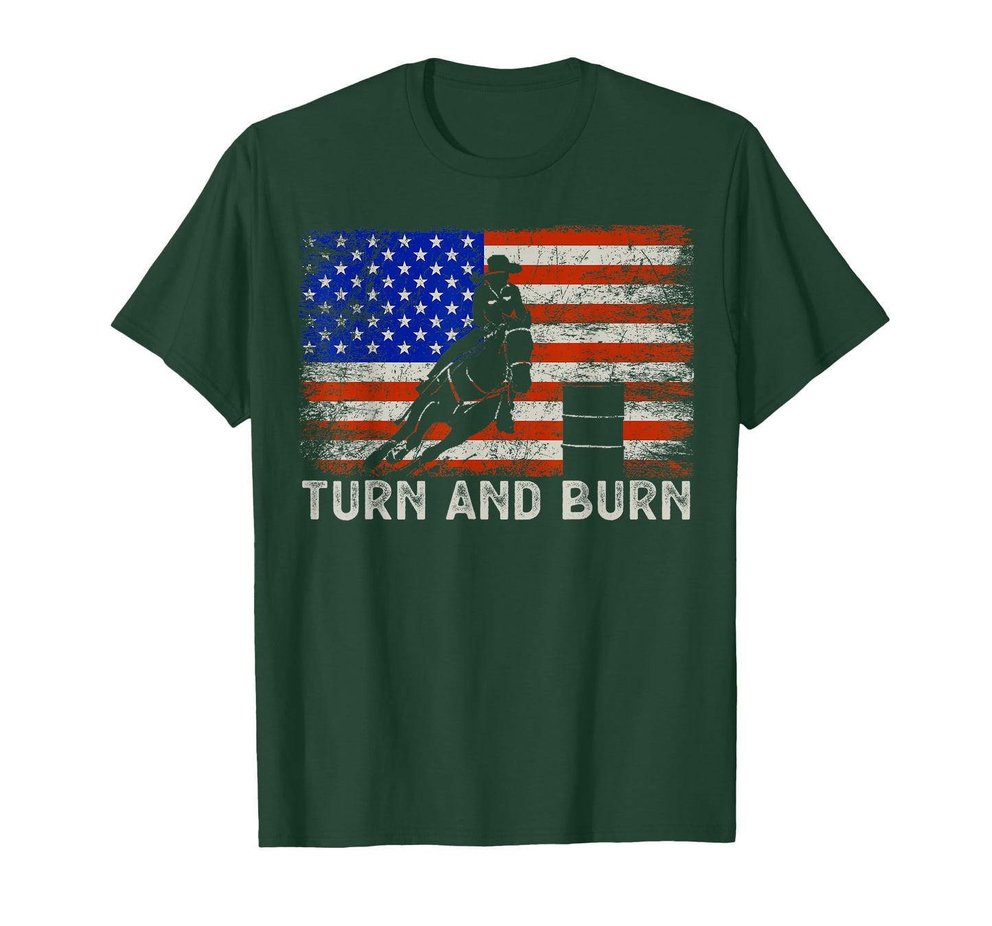 Turn And Burn USA American Flag Vintage Barrel Racing Rodeo T-Shirt