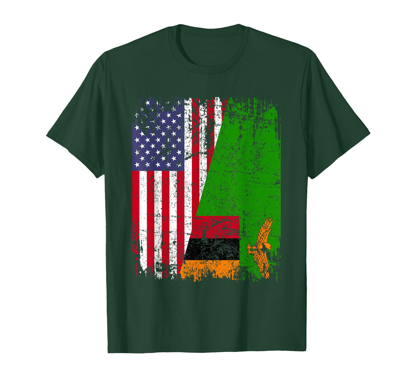 ZAMBIAN ROOTS | Half American Flag | USA ZAMBIA FLAG T-Shirt